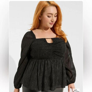 Torrid Black Peplum Keyhole Smocked Blouse, Women’s Size Large